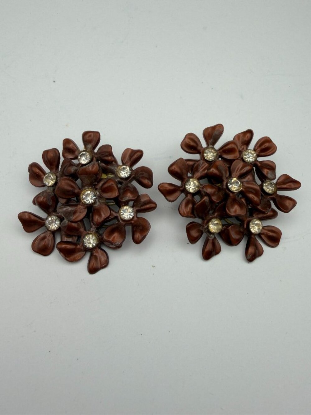 Vintage Chocolate Brown Flower Clip-On Earrings